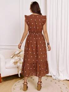 Rosumi Vestido de mujer talla grande para verano, casual, de vacaciones, con estampado floral campestre, color marrón, con volantes en el bajo, para salir, playa, fluido, otoño - Óxido marrón - Ver 6