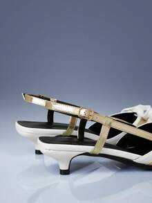 CUCCOO GRLICON Sepatu Hak Tinggi Wanita Modis Warna Putih Emas dengan Tali Pengikat Dekoratif dan Tumit Kitten, Bahan Suede, Cocok untuk Liburan. - Pencocokan warna platinum - View 4