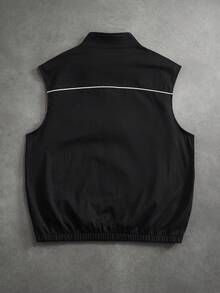 PAVTROS Men's Colorblock Zipper Casual Versatile Daily Travel Vest Jacket - Black - View 2