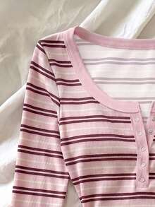 IslaSuriya Striped Print Long Sleeve Women's T-Shirt - Multicolor - View 4