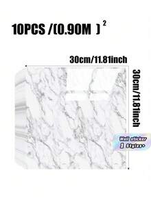 10-Piece Set (0.9m²) White Faux Marble Tile-Effect Self-Adhesive Wall Stickers – Waterproof, Moisture-Resistant, And Ideal For Covering Imperfections (Aluminum-Plastic Composite Material) - Blue and White - View 2