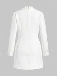 MOTF PREMIUM VESTIDO CORTO ELEGANTE ADORNADO CON PERLAS FALSAS Y diamante de imitación - Blanco - Ver 2