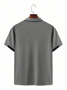 Manfinity Homme 男士拼色休閒通勤短袖 Polo 衫 - 灰色 - 查看 2