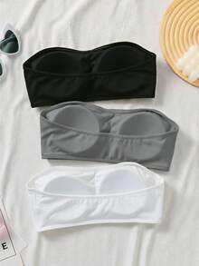 SHEIN Dozemod 童女青少年女孩簡約舒適加厚防滑抹胸平口上衣 3件組 - 彩色 - 查看 2