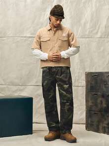 Norleigh 男士秋冬休閒時尚薄款工裝迷彩戶外長褲 - 軍綠色 - 查看 6