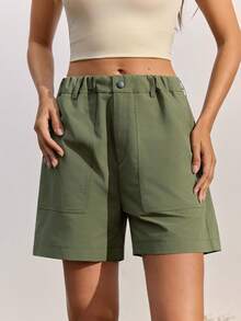 In My Nature Women's Solid Color Casual Versatile Daily Outdoor Shorts - Army Green - View 7