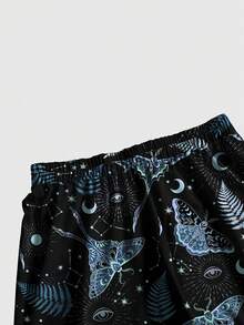 ROMWE Goth 暗黑龐克辣妹蛾子日月星神秘哥德宮廷嬉皮風女款大尺碼長褲 - 黑色 - 查看 4