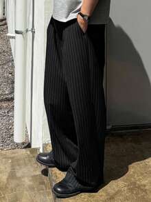 DAZY Pantalones de traje a rayas negros para hombres, adecuados para el uso diario durante todo el año como atuendo de negocios de otoño - Negro - Ver 9