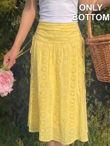 SHEIN MOD Women's Retro British Style Embroidered Bowknot Midi Skirt - Yellow - View 6