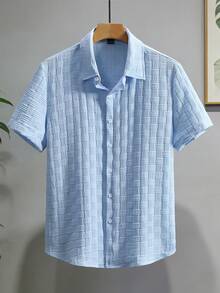 Genlund 男士純色短袖休閒度假襯衫 - 中等水洗藍 - 查看 4