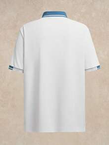 Courvante Men Plus Size Summer Golf Polo Shirt,Blue And White Stripe Color Block Short Sleeve Top,Business Fashion Smart Casual Comfortable Office Wear - White - View 4