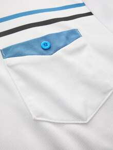 Courvante Men Plus Size Summer Golf Polo Shirt,Blue And White Stripe Color Block Short Sleeve Top,Business Fashion Smart Casual Comfortable Office Wear - White - View 6