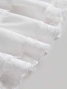 SHEIN MOD Contrast Lace Layer Hem Skirt Ruffle Skirtskirt White - White - View 9