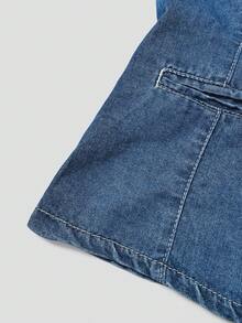 Qadelle Atasan Camisole Denim Kasual Wanita Kancing Tunggal - Biru - View 4