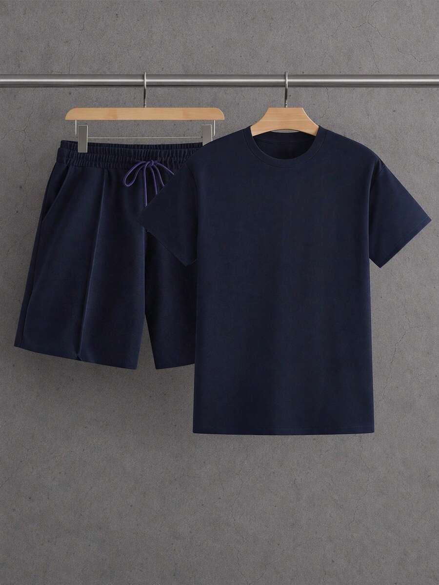 NEON BLANC GENTILAND Men T-Shirt Co-Ord Set, Navy Blue, Summer, Street Wear, Work Casual Versatile Premium Textured Fabric Vacation Father's Day Gifts, Football - Blue - View 1