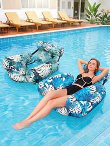 Tropical Leaf Print Inflatable Pool Floating Lounge Chair, Adult Water Hammock Float With Headrest & Armrests, Ideal For Summer Pool Parties, Beach And Lake Relaxation - Model - View 2