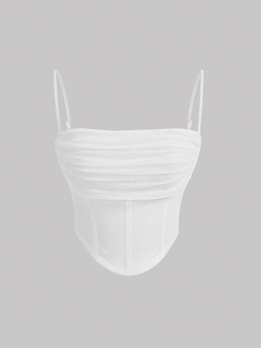 SHEIN MOD White Summer Club Women Outfits Party Ruched Mesh Cami Top - White - View 1