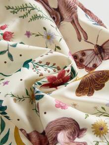 ROMWE Vintage Forest Fairycore Rabbit Moon Print Overall Shorts - Apricot - View 4