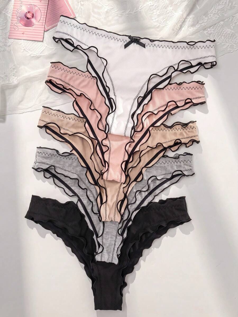 PetitDoll 女士時尚波浪邊中空三角褲(5入組) - 彩色 - 查看 1