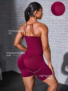 Solea Cove Halter Neck Top And Shorts Tight Fit Sports Athleisure Athletic Set Gym Burgundy Summer - Burgundy - View 1