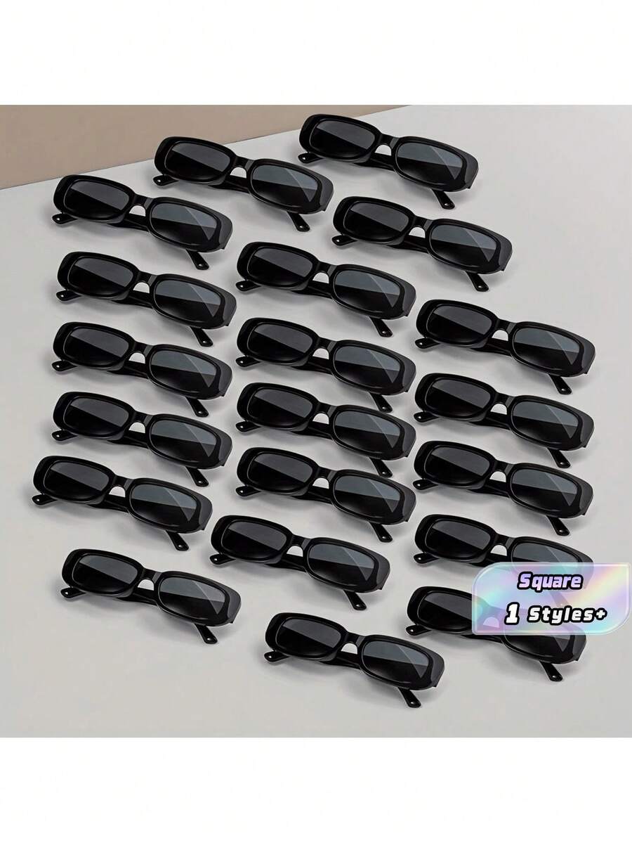 20-Pair Set Of Women's Vintage Small Rectangular Glasses, Thick-Framed Square Party Glasses, Bulk Pack, Suitable For Women And Girls - Black 20 - View 1