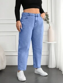 EURMUSE Plus Size Women's Denim Pants With Pockets - Light Wash - View 5