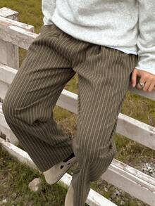 DAZY Pantalones rectos casuales con cordón en la cintura y rayas para hombres, para el otoño, vacaciones de otoño - Beis - Ver 4