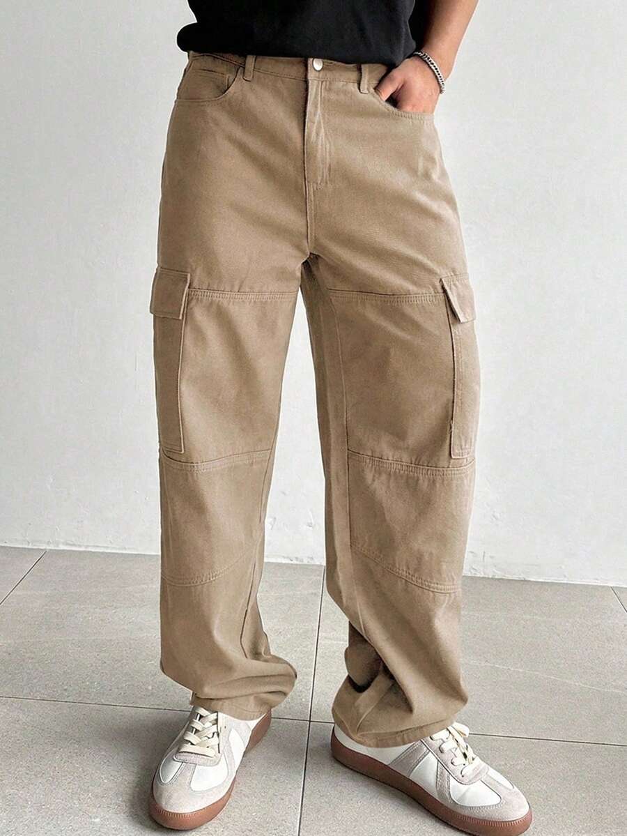DAZY Autumn Casual Solid Color Men's Cargo Pants - Beige - View 1