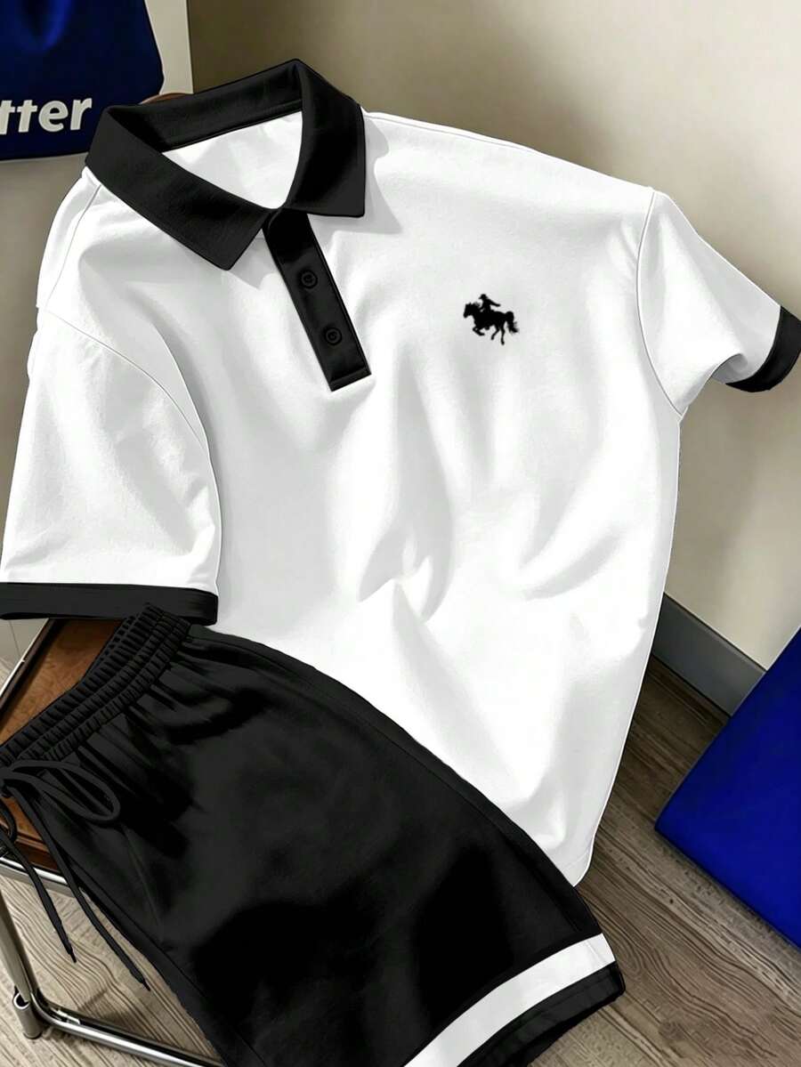 Daypath Men's Colorblock Polo Shirt With Pony Logo And Shorts 2 Pieces Casual Set - Multicolor - View 1
