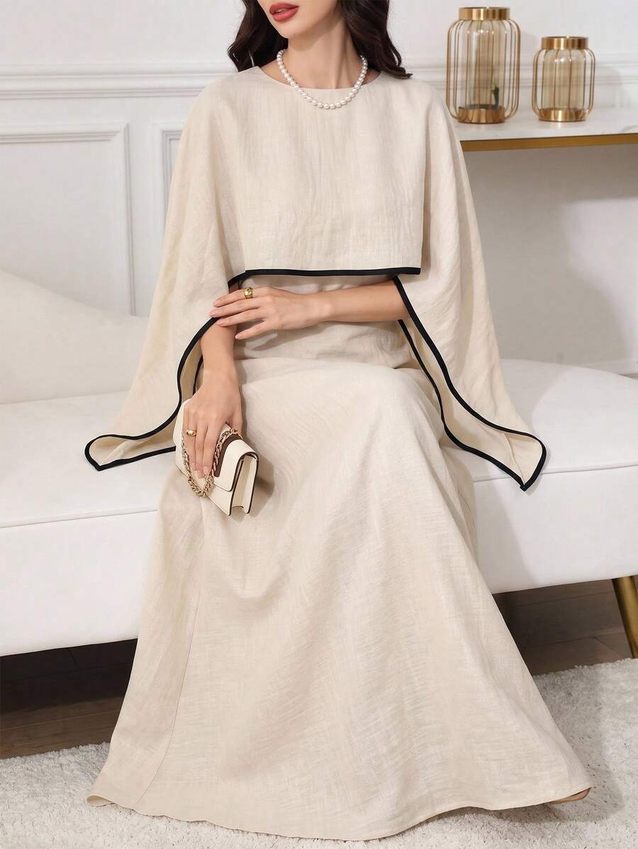 Al Najma Women's Asymmetric Design Elegant Modest Casual Arabian Dress Formal Black Winter - Apricot - View 1