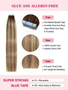 Tape In Hair Extensions 100% Remy Human Hair 12-24inches 20pcs/50g Straight Seamless Skin Weft Tape Hair Extensions Hair Extensions - S6/613 - View 4