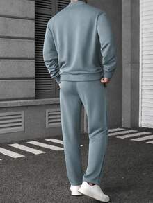 Manfinity CasualCool Men's Versatile Long Sleeve Zip-Up Jacket And Drawstring Waist Cargo Pants Set - Dusty Blue - View 2
