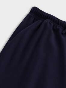 SHEIN Girlism 少女寬鬆休閒極簡百搭寬腿羅紋針織抽繩運動長褲，純色 - 藏蓝色 - 查看 7