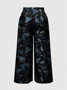 ROMWE Goth 暗黑龐克辣妹蛾子日月星神秘哥德宮廷嬉皮風女款大尺碼長褲 - 黑色 - 查看 2