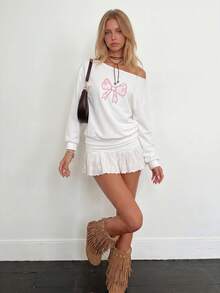 Sundraya Women's Casual Bow Embroidered Sweatshirt - White - View 4
