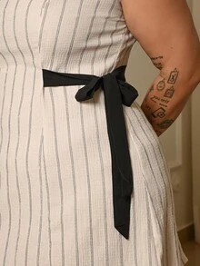 Bibi Tomais 大码女式条纹圆领侧系带无袖休闲连衣裙 - 彩色 - 查看 6