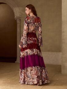 MOTF PREMIUM WOMEN'S PRINTED LACE PATCHWORK BELL SLEEVE DRESS, AUTUMN/WINTER - Multicolor - View 6