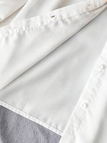 SHEIN 青少年女孩休閒日常外出法式優雅學院風對比色大蝴蝶結燈籠袖長袖修身襯衫，返校季經典百搭上衣 - 白色 - 查看 9