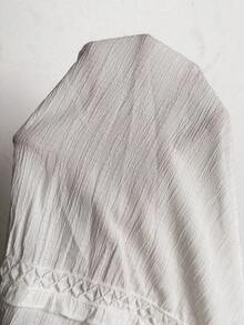 EMERY ROSE 大尺碼女款鏤空刺繡圓領 3/4 袖荷葉邊寬鬆 A 字中長洋裝 休閒沙灘度假外出穿搭 2026 秋季時尚 - 白色 - 查看 7