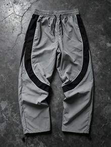 Manfinity Denimwave 男士寬鬆慢跑褲，抽繩腰頭與抽繩褲腳，寬鬆休閒街頭褲 - 灰色 - 查看 4