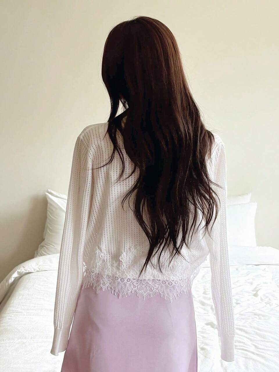 Women's Elegant Solid Color Lace Patchwork Cardigan Fall