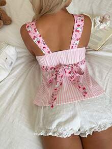 CovetEZ HELLO KITTY AND FRIENDS | SHEIN 休閒極簡可愛聯名款卡通拼接細條紋女款背心，適合春夏穿著 - 彩色 - 查看 2