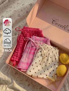 CovetEZ 女款休閒格紋與波點印花短褲，夏季 - 彩色 - 查看 2