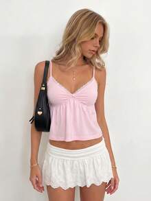 Sundraya Women's Solid Color Contrast Lace Fashion Camisole - Baby Pink - View 1