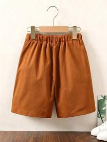 SHEIN Tween Boy Summer Casual Versatile Solid Color Shorts - Brown - View 2