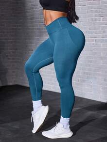 Solea Cove Women's Solid Color Casual Versatile Daily Wear Sports Tight Leggings - Blue - View 4