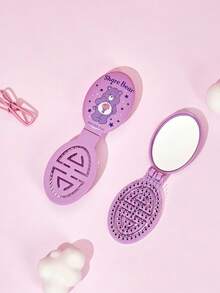 Care Bear X Joivida 1 Pc 2-In-1 Folding Comb With Mirror With Adorable Pattern, ABS Material, Pocket-Size Compact Build, Gentle Detangling Action, Travel Essential Daily Use, For Women, Gentle - Multicolor - View 4