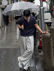 DAZY Men's Long Gray Pleated Design Elastic Waist Loose Wide Leg Sweatpants - Light Grey - View 6