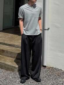 DAZY Pantalones de traje a rayas negros para hombres, adecuados para el uso diario durante todo el año como atuendo de negocios de otoño - Negro - Ver 4