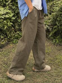 DAZY Pantalones rectos casuales con cordón en la cintura y rayas para hombres, para el otoño, vacaciones de otoño - Beis - Ver 9